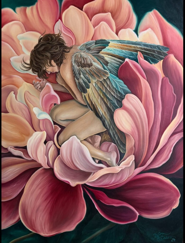 Melis fusco artist, painter Colorado, commission a painter for dog portrait, evergreen Colorado tattoo artist, wood panel oil painting, 